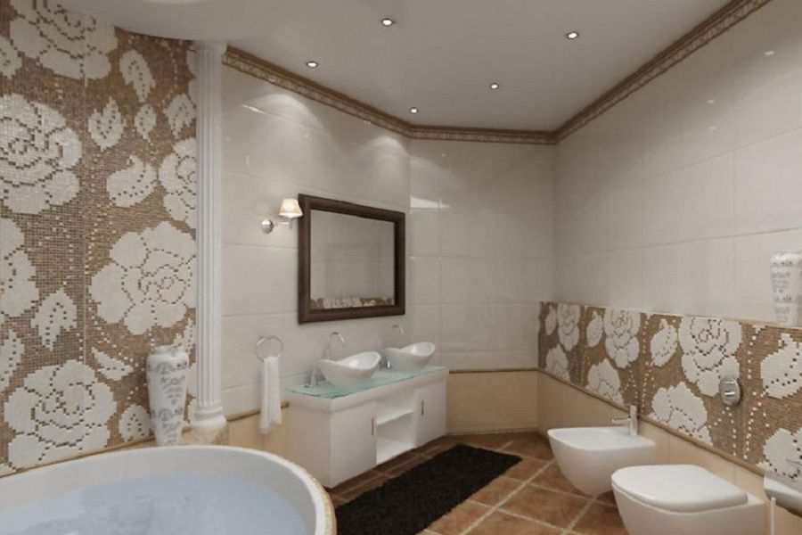 Натяжной потолок белого цвета в ванной комнате