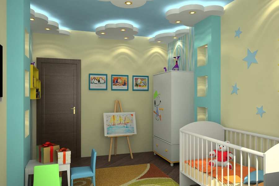 Фотография натяжного потолка с подсветкой в детской комнате