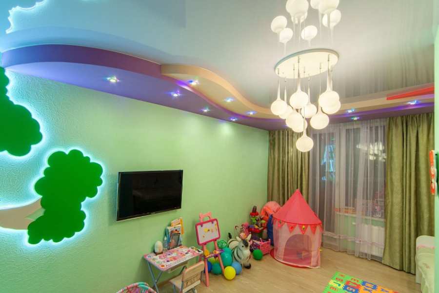 Многоуровневый натяжной потолок в детской комнате